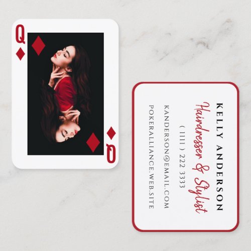 Queen of Diamonds Feminine Photo Hairdresser Business Card