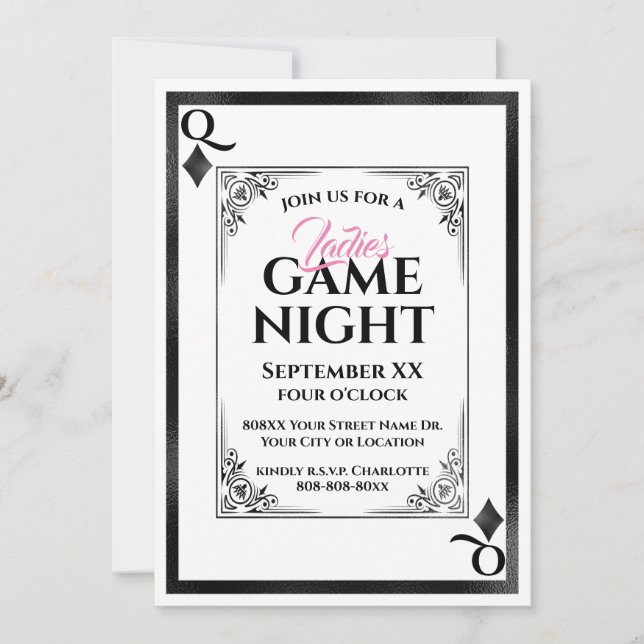 Queen of Diamonds Ladies Game Night Invitation (Front)