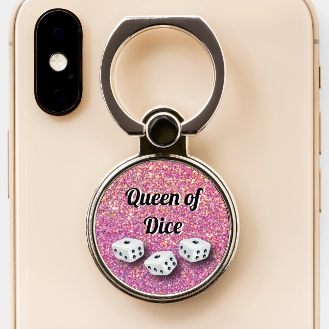 Queen of Dice Girly Pink Glitter Phone Ring Stand (Close Up)