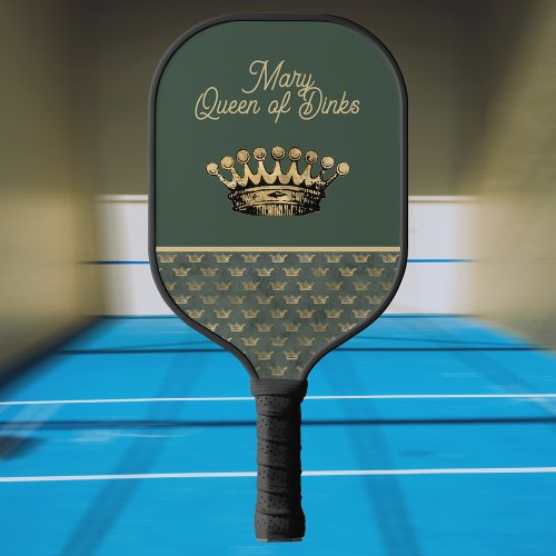 Queen of Dinks Vintage Green Crown Monogram Pickleball Paddle