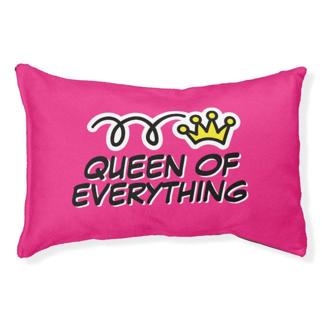 Queen of everything funny girly pink dog bed (Front)