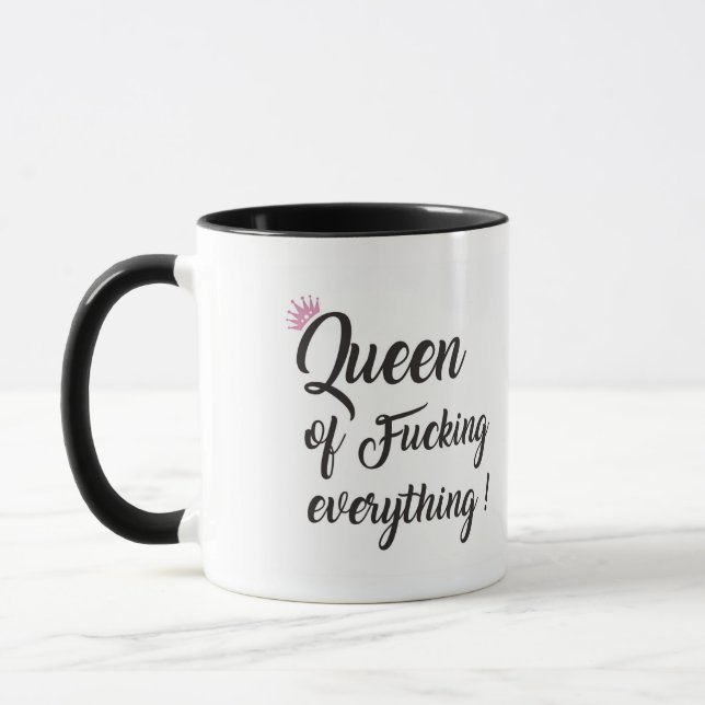 Queen of f*cking everything ! Black & Pink Mug (Left)