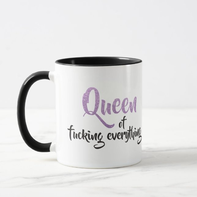 Queen of f*cking everything ! Black & Purple Mug (Left)