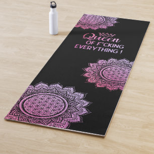 Queen of f*cking everything pink glitter mandala yoga mat