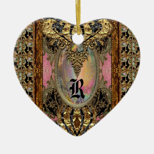 Queen of France  Elegant Monogram Ceramic Ornament (Front)