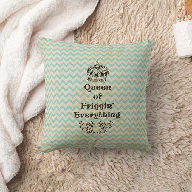 Queen of Friggin Everything Throw Pillow (Blanket)