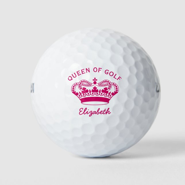 Queen of Golf Hot Pink Monogram Golf Balls (Front)