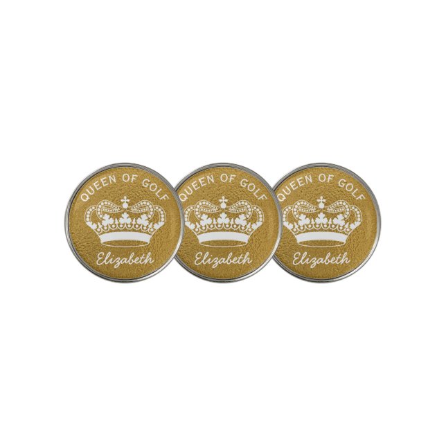 Queen of Golf Monogram Gold  Golf Ball Marker (3 Up)