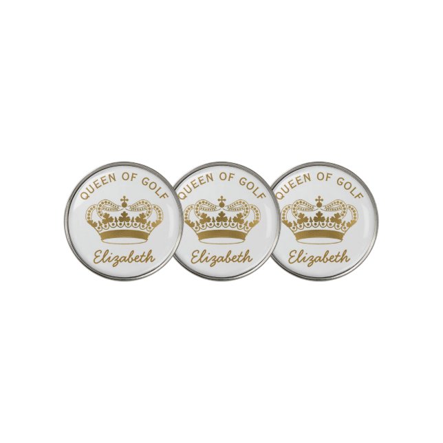 Queen of Golf Monogram Gold Golf Ball Marker (3 Up)