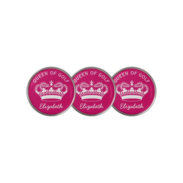 Queen of Golf Monogram Hot Pink  Ball Marker (3 Up)