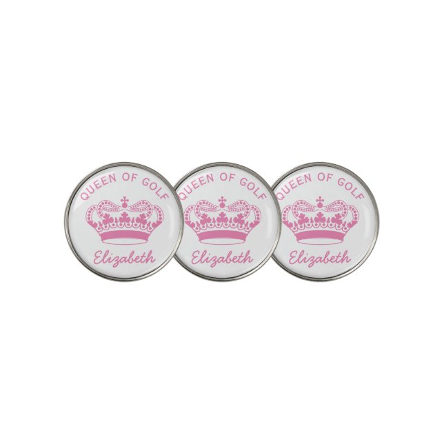 Queen of Golf Monogram Pink Golf Ball Marker (3 Up)