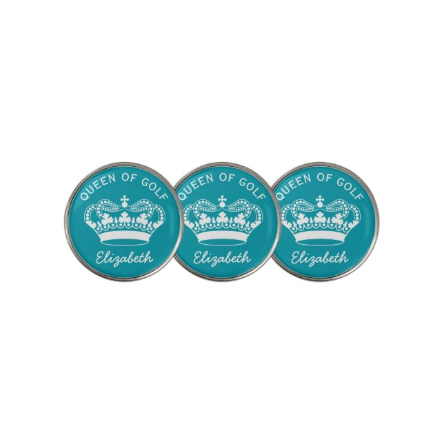 Queen of Golf Monogram Teal  Golf Ball Marker (3 Up)