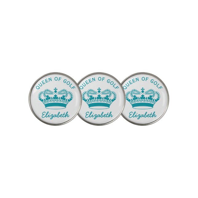 Queen of Golf Monogram Teal Golf Ball Marker (3 Up)