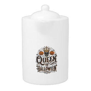 Queen of Halloween Vintage Skull Pumpkin Shirt Des Teapot