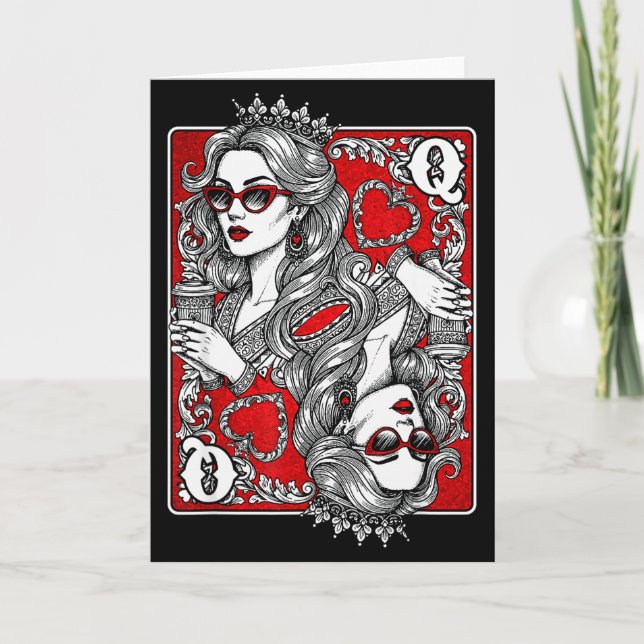 Queen Of Heart Playing Card Coffee Lover Gambling  (Front)