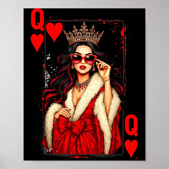Queen Of Heart Playing Card Love Valentine Outfit  Poster (Front)