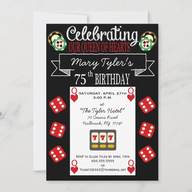 Queen of Hearts 75th Birthday Party Invitation (Front)