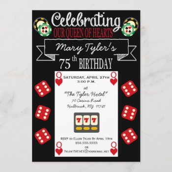 Queen Of Hearts 75th Birthday Party Invitation by PetitePaperie at Zazzle