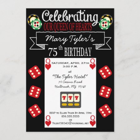 Queen Of Hearts 75th Birthday Party Invitation