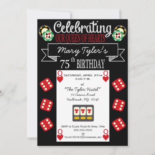 Queen of Hearts 75th Birthday Party Invitation