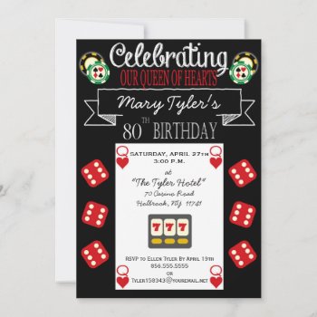 Queen Of Hearts 80th Birthday Party Invitation by PetitePaperie at Zazzle