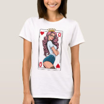 "Queen of Hearts": a woman with pink hair.