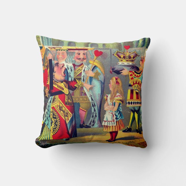 Queen of Hearts and Alice Throw Pillow (Front)