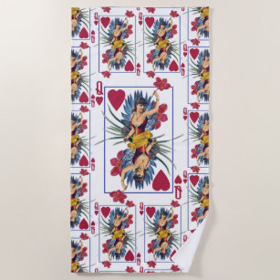 Queen of Hearts and Flowers Beach Towel