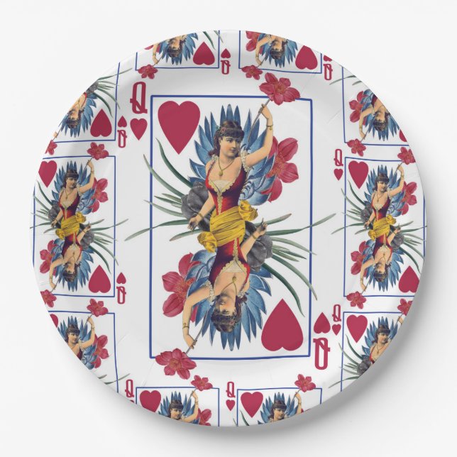 Queen of Hearts and Flowers Paper Plates (Front)