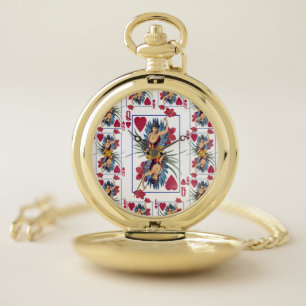 Queen of Hearts and Flowers Pocket Watch