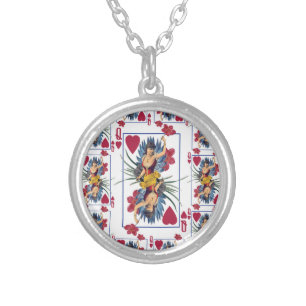 Queen of Hearts and Flowers Silver Plated Necklace
