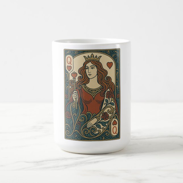 Queen of Hearts — Art Nouveau Rosework Portrait Coffee Mug (Center)