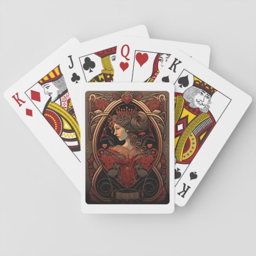 Queen of Hearts Art Nouveau Style T_Shirt Mug Cera Playing Cards
