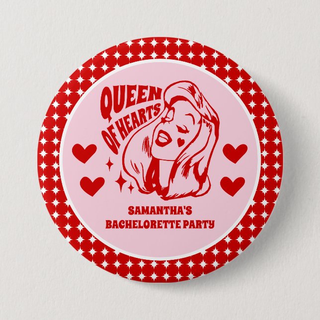 Queen of Hearts Bachelorette Party Button (Front)