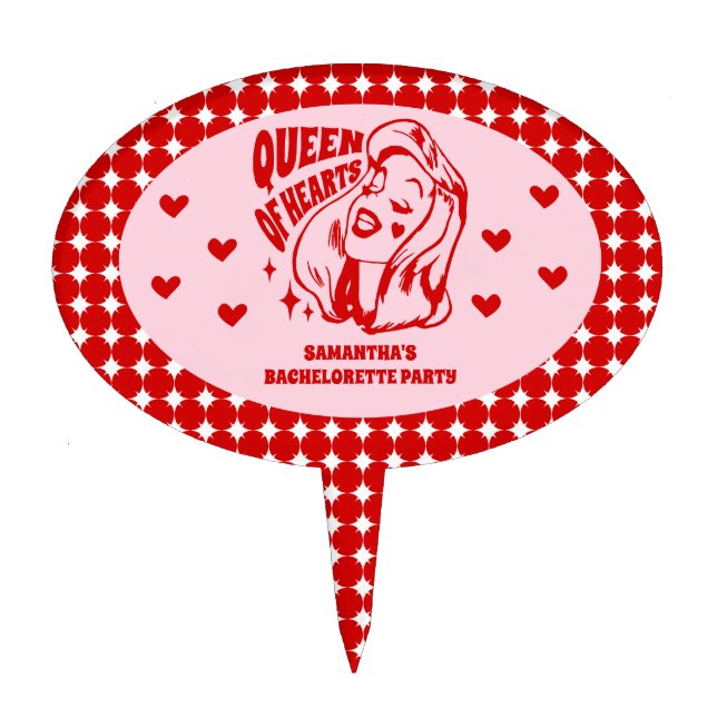 Queen of Hearts Bachelorette Party Cake Topper (Front)