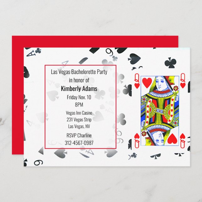 Queen of Hearts Bachelorette Party Invitation (Front/Back)