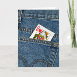 Queen of Hearts Birthday Card<br><div class="desc">Queen of hearts playing card in a blue jean pocket.</div>