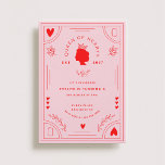 Queen of Hearts Birthday Invitation<br><div class="desc">A vintage playing card inspired Queen of Hearts and Alice in wonderland themed birthday party invitation design in a bright red and light pink color palette with heart and flower details.</div>