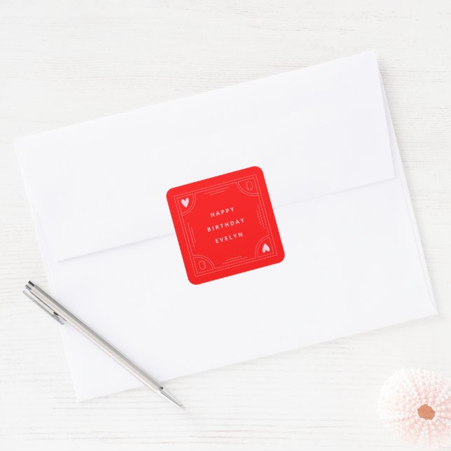 Queen of Hearts Birthday Square Sticker (Envelope)