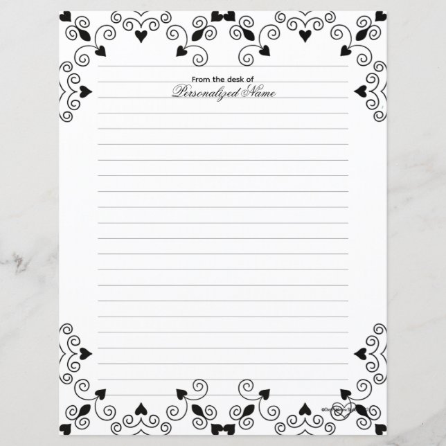 Queen of Hearts - Black Lined Paper Sheet (Front)