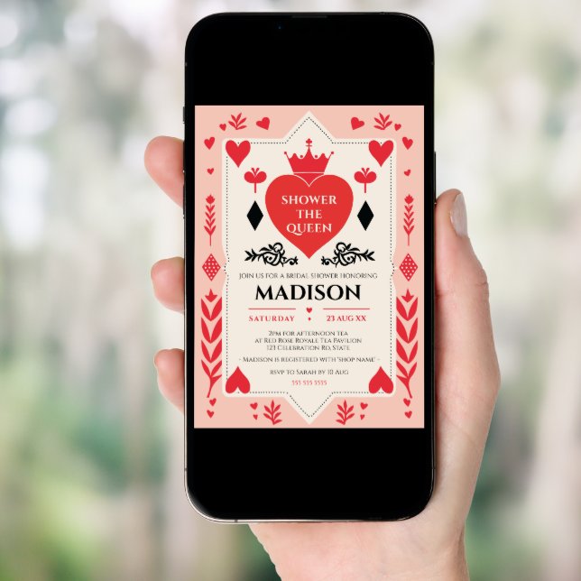 Queen of Hearts Bridal Shower Wonderland Tea Party Invitation (Front Digital)