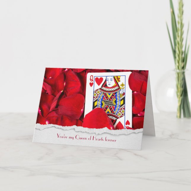 Queen of Hearts card in rose petals (Front)