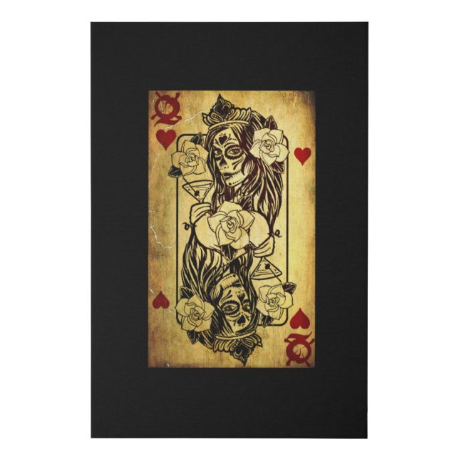 Queen of Hearts Card Old Faux Canvas Print (Front)