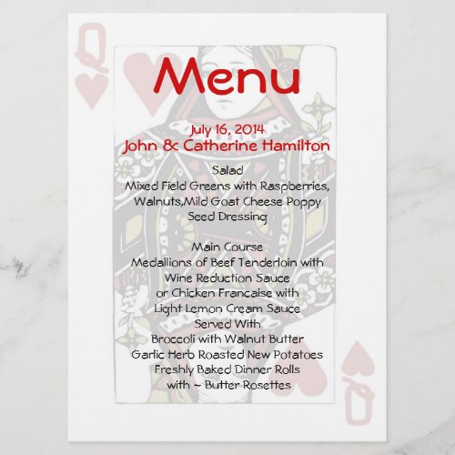 Queen of Hearts Cards Custom Wedding Menu