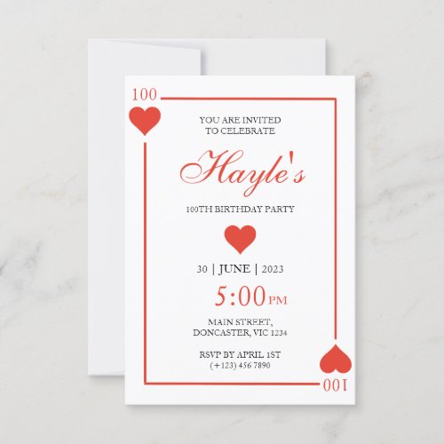 Queen of Hearts Casino Playing Card 100th Birthday