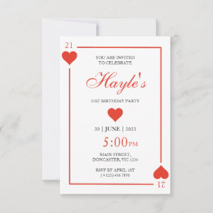 Queen of Hearts Casino Playing Cards 21st Birthday