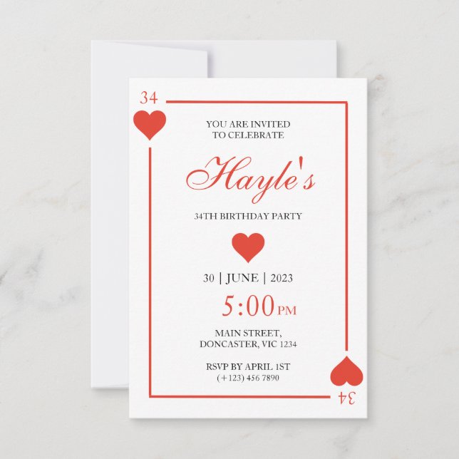 Queen of Hearts Casino Playing Cards 34th Birthday (Front)