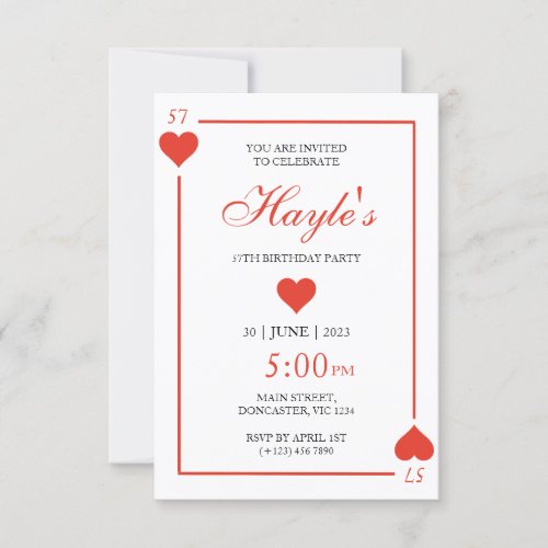 Queen of Hearts Casino Playing Cards 57th Birthday
