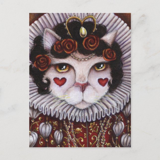 Queen of Hearts Cat Alice Wonderland Fantasy Art Postcard (Front)