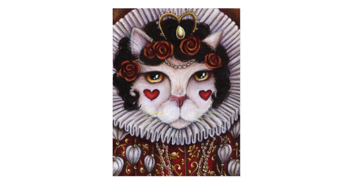 Queen Of Hearts Cat Alice Wonderland Fantasy Art Postcard Zazzle